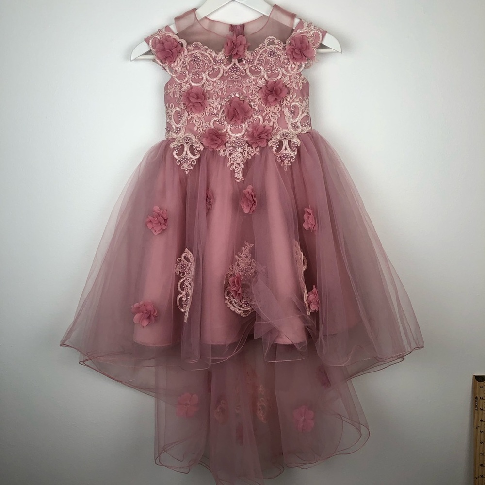 Lala & Erina Los Angeles Pink Floral Off Shoulder High Low Flower Girl Dress